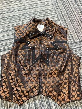 Hobby Horse Brown Patterned Western Zip Vest